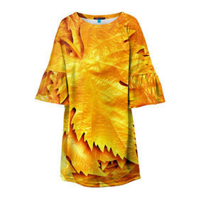 Детское платье 3D с принтом Золотая осень в Новосибирске, 100% полиэстер | прямой силуэт, чуть расширенный к низу. Круглая горловина, на рукавах — воланы | жёлтый | золотой | клён | красота | листва | листья | наряд | осень | осина | покров | природа