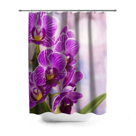 Штора 3D для ванной с принтом Божественная орхидея в Новосибирске, 100% полиэстер | плотность материала — 100 г/м2. Стандартный размер — 146 см х 180 см. По верхнему краю — пластиковые люверсы для креплений. В комплекте 10 пластиковых колец | 8 марта | букет | весна | красота | куст | лето | орхидея | подарок | сиреневый цвет | цветок | шикарный цветочек