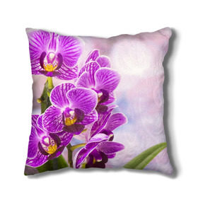 Подушка 3D с принтом Божественная орхидея в Новосибирске, наволочка – 100% полиэстер, наполнитель – холлофайбер (легкий наполнитель, не вызывает аллергию). | состоит из подушки и наволочки. Наволочка на молнии, легко снимается для стирки | 8 марта | букет | весна | красота | куст | лето | орхидея | подарок | сиреневый цвет | цветок | шикарный цветочек
