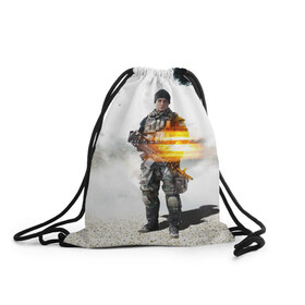 Рюкзак-мешок 3D с принтом Battlefield 4 Soldier в Новосибирске, 100% полиэстер | плотность ткани — 200 г/м2, размер — 35 х 45 см; лямки — толстые шнурки, застежка на шнуровке, без карманов и подкладки | art | battlefield
