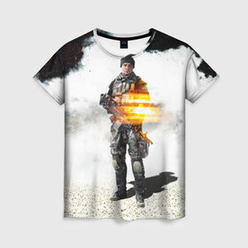 Женская футболка 3D с принтом Battlefield 4 Soldier в Новосибирске, 100% полиэфир ( синтетическое хлопкоподобное полотно) | прямой крой, круглый вырез горловины, длина до линии бедер | art | battlefield