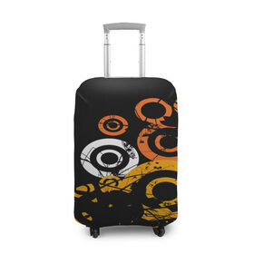 Чехол для чемодана 3D с принтом Арт круги в Новосибирске, 86% полиэфир, 14% спандекс | двустороннее нанесение принта, прорези для ручек и колес | белый | жёлтый | круги | оранжевый | узоры | цвета | чёрный