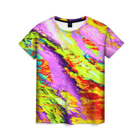 Женская футболка 3D с принтом Акварельные краски в Новосибирске, 100% полиэфир ( синтетическое хлопкоподобное полотно) | прямой крой, круглый вырез горловины, длина до линии бедер | абстракция | абстракция красок | краска | цветные