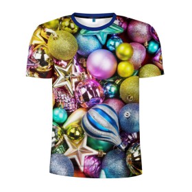 Мужская футболка 3D спортивная с принтом Новый год в Новосибирске, 100% полиэстер с улучшенными характеристиками | приталенный силуэт, круглая горловина, широкие плечи, сужается к линии бедра | елочные | игрушки | новогодний | разноцветный | рождество | украшения