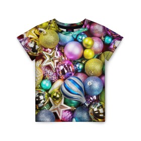 Детская футболка 3D с принтом Новый год в Новосибирске, 100% гипоаллергенный полиэфир | прямой крой, круглый вырез горловины, длина до линии бедер, чуть спущенное плечо, ткань немного тянется | елочные | игрушки | новогодний | разноцветный | рождество | украшения