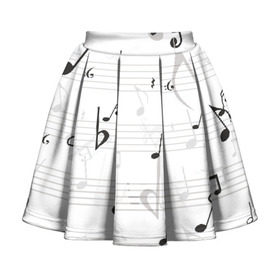 Детская юбка-солнце 3D с принтом ноты в Новосибирске, 100% полиэстер | Эластичный пояс, крупные складки | музыка | ноты | струны