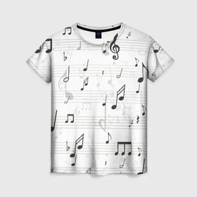 Женская футболка 3D с принтом ноты в Новосибирске, 100% полиэфир ( синтетическое хлопкоподобное полотно) | прямой крой, круглый вырез горловины, длина до линии бедер | музыка | ноты | струны