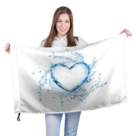 Флаг 3D с принтом Водяное сердце в Новосибирске, 100% полиэстер | плотность ткани — 95 г/м2, размер — 67 х 109 см. Принт наносится с одной стороны | брызги | вода | жидкость | капли | кольцо | круг | сердце | синий