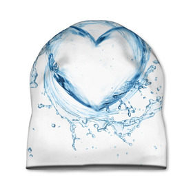 Шапка 3D с принтом Водяное сердце в Новосибирске, 100% полиэстер | универсальный размер, печать по всей поверхности изделия | брызги | вода | жидкость | капли | кольцо | круг | сердце | синий