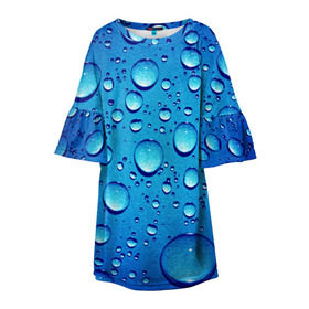 Детское платье 3D с принтом Капли воды в Новосибирске, 100% полиэстер | прямой силуэт, чуть расширенный к низу. Круглая горловина, на рукавах — воланы | вода | дождь | жидкость | капли | конденсат | роса | синий фон