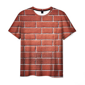 Мужская футболка 3D с принтом Красный кирпич в Новосибирске, 100% полиэфир | прямой крой, круглый вырез горловины, длина до линии бедер | бетон | камень | кирпич | мощь | стена | строительство | стройка | цемент
