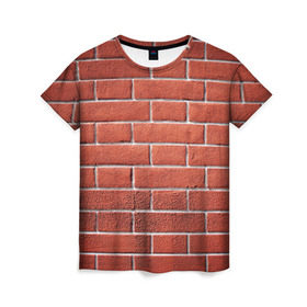 Женская футболка 3D с принтом Красный кирпич в Новосибирске, 100% полиэфир ( синтетическое хлопкоподобное полотно) | прямой крой, круглый вырез горловины, длина до линии бедер | бетон | камень | кирпич | мощь | стена | строительство | стройка | цемент