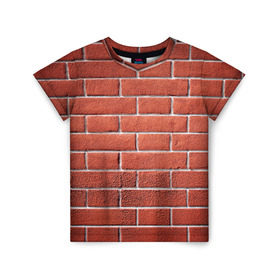 Детская футболка 3D с принтом Красный кирпич в Новосибирске, 100% гипоаллергенный полиэфир | прямой крой, круглый вырез горловины, длина до линии бедер, чуть спущенное плечо, ткань немного тянется | Тематика изображения на принте: бетон | камень | кирпич | мощь | стена | строительство | стройка | цемент