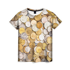Женская футболка 3D с принтом Российские монетки в Новосибирске, 100% полиэфир ( синтетическое хлопкоподобное полотно) | прямой крой, круглый вырез горловины, длина до линии бедер | money | валюта | деньги | копейка | лавэ | мелочёвка | мелочь | монетки | монеты | россия | рубль | филки