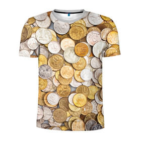 Мужская футболка 3D спортивная с принтом Российские монетки в Новосибирске, 100% полиэстер с улучшенными характеристиками | приталенный силуэт, круглая горловина, широкие плечи, сужается к линии бедра | money | валюта | деньги | копейка | лавэ | мелочёвка | мелочь | монетки | монеты | россия | рубль | филки