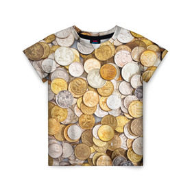 Детская футболка 3D с принтом Российские монетки в Новосибирске, 100% гипоаллергенный полиэфир | прямой крой, круглый вырез горловины, длина до линии бедер, чуть спущенное плечо, ткань немного тянется | money | валюта | деньги | копейка | лавэ | мелочёвка | мелочь | монетки | монеты | россия | рубль | филки