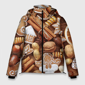 Мужская зимняя куртка 3D с принтом Новогодние вкусняшки в Новосибирске, верх — 100% полиэстер; подкладка — 100% полиэстер; утеплитель — 100% полиэстер | длина ниже бедра, свободный силуэт Оверсайз. Есть воротник-стойка, отстегивающийся капюшон и ветрозащитная планка. 

Боковые карманы с листочкой на кнопках и внутренний карман на молнии. | Тематика изображения на принте: вкусняшки | конфеты | лакомство | леденцы | новый год | обжора | объедение | орешки | печенки | праздник | сладкоежка | сладости