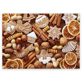Поздравительная открытка с принтом Новогодние вкусняшки в Новосибирске, 100% бумага | плотность бумаги 280 г/м2, матовая, на обратной стороне линовка и место для марки
 | Тематика изображения на принте: вкусняшки | конфеты | лакомство | леденцы | новый год | обжора | объедение | орешки | печенки | праздник | сладкоежка | сладости
