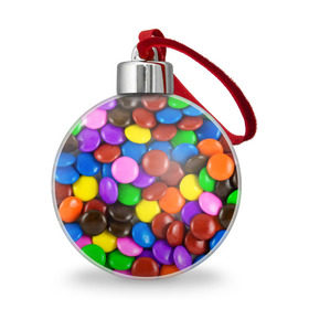 Ёлочный шар с принтом Цветные конфетки в Новосибирске, Пластик | Диаметр: 77 мм | Тематика изображения на принте: вкусняшки | драже | конфеты | лакомство | сладости | шоколад