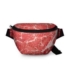 Поясная сумка 3D с принтом Кусок мяса в Новосибирске, 100% полиэстер | плотная ткань, ремень с регулируемой длиной, внутри несколько карманов для мелочей, основное отделение и карман с обратной стороны сумки застегиваются на молнию | баранина | бекон | белок | говядина | еда | жилы | кровь | кусок | мощь | мышцы | мясо | нарезка | отбивная | пища | протеин | свинина | сила | телятина | туша | филе | хрящи