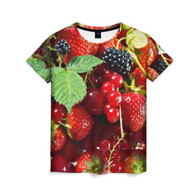 Женская футболка 3D с принтом Любимые ягоды в Новосибирске, 100% полиэфир ( синтетическое хлопкоподобное полотно) | прямой крой, круглый вырез горловины, длина до линии бедер | вкусно | голубика | дача | деревня | ежевика | зелень | клубника | малина | огород | полезно | сад | смородина | сок | фрукты | черника | шиповник | ягоды