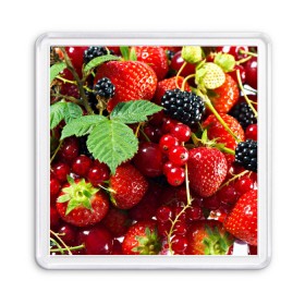 Магнит 55*55 с принтом Любимые ягоды в Новосибирске, Пластик | Размер: 65*65 мм; Размер печати: 55*55 мм | вкусно | голубика | дача | деревня | ежевика | зелень | клубника | малина | огород | полезно | сад | смородина | сок | фрукты | черника | шиповник | ягоды