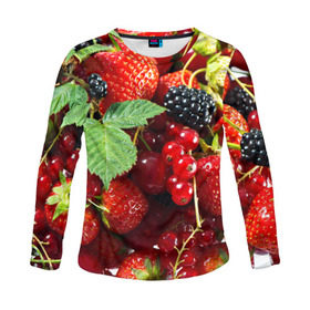 Женский лонгслив 3D с принтом Любимые ягоды в Новосибирске, 100% полиэстер | длинные рукава, круглый вырез горловины, полуприлегающий силуэт | вкусно | голубика | дача | деревня | ежевика | зелень | клубника | малина | огород | полезно | сад | смородина | сок | фрукты | черника | шиповник | ягоды