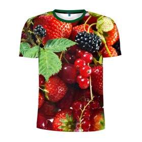 Мужская футболка 3D спортивная с принтом Любимые ягоды в Новосибирске, 100% полиэстер с улучшенными характеристиками | приталенный силуэт, круглая горловина, широкие плечи, сужается к линии бедра | вкусно | голубика | дача | деревня | ежевика | зелень | клубника | малина | огород | полезно | сад | смородина | сок | фрукты | черника | шиповник | ягоды