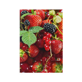 Обложка для паспорта матовая кожа с принтом Любимые ягоды в Новосибирске, натуральная матовая кожа | размер 19,3 х 13,7 см; прозрачные пластиковые крепления | Тематика изображения на принте: вкусно | голубика | дача | деревня | ежевика | зелень | клубника | малина | огород | полезно | сад | смородина | сок | фрукты | черника | шиповник | ягоды