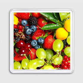 Магнит 55*55 с принтом Вкусные ягоды в Новосибирске, Пластик | Размер: 65*65 мм; Размер печати: 55*55 мм | Тематика изображения на принте: виноград | вкусно | голубика | дача | деревня | ежевика | клубника | малина | огород | полезно | рябина | сад | смородина | сок | фрукты | черника | ягоды
