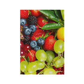 Обложка для паспорта матовая кожа с принтом Вкусные ягоды в Новосибирске, натуральная матовая кожа | размер 19,3 х 13,7 см; прозрачные пластиковые крепления | виноград | вкусно | голубика | дача | деревня | ежевика | клубника | малина | огород | полезно | рябина | сад | смородина | сок | фрукты | черника | ягоды