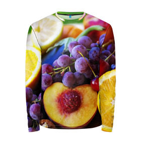 Мужской лонгслив 3D с принтом Спелые фрукты в Новосибирске, 100% полиэстер | длинные рукава, круглый вырез горловины, полуприлегающий силуэт | абрикос | алыча | апельсин | бодрость | веган | виноград | витамины | груша | диета | еда | здоровье | лайм | лимон | молодость | нектар | овощи | персик | питание | польза | сок | фрукты | яблоко | ягоды