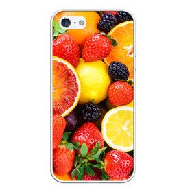 Чехол для Apple iPhone 5/5S силиконовый с принтом Ягоды и фрукты в Новосибирске, Силикон | Область печати: задняя сторона чехла, без боковых панелей | Тематика изображения на принте: абрикос | алыча | апельсин | бодрость | веган | виноград | витамины | груша | диета | еда | здоровье | клубника | лайм | лимон | малина | молодость | нектар | овощи | персик | питание | польза | смородина