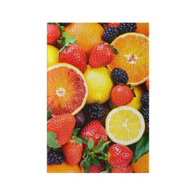 Обложка для паспорта матовая кожа с принтом Ягоды и фрукты в Новосибирске, натуральная матовая кожа | размер 19,3 х 13,7 см; прозрачные пластиковые крепления | абрикос | алыча | апельсин | бодрость | веган | виноград | витамины | груша | диета | еда | здоровье | клубника | лайм | лимон | малина | молодость | нектар | овощи | персик | питание | польза | смородина