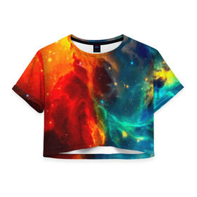 Женская футболка 3D укороченная с принтом Atlantis nebula в Новосибирске, 100% полиэстер | круглая горловина, длина футболки до линии талии, рукава с отворотами | Тематика изображения на принте: вселенная | звезды | космос