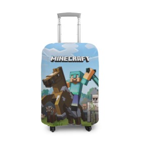 Чехол для чемодана 3D с принтом Minecraft на коне в Новосибирске, 86% полиэфир, 14% спандекс | двустороннее нанесение принта, прорези для ручек и колес | Тематика изображения на принте: game | minecraft | игры | маинкрафт | майн | майнкравт | майнкрафт
