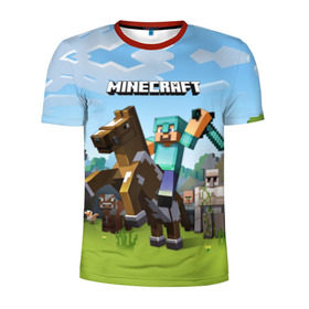 Мужская футболка 3D спортивная с принтом Minecraft на коне в Новосибирске, 100% полиэстер с улучшенными характеристиками | приталенный силуэт, круглая горловина, широкие плечи, сужается к линии бедра | game | minecraft | игры | маинкрафт | майн | майнкравт | майнкрафт