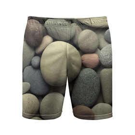Мужские шорты 3D спортивные с принтом Морская галька в Новосибирске,  |  | водоём | галька | камешки | камни | море | океан | отдых | отпуск | песок | пляж