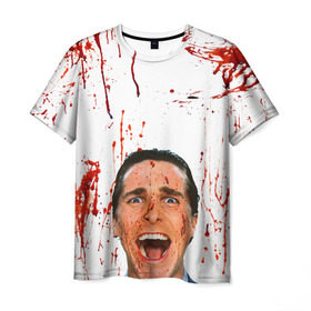 Мужская футболка 3D с принтом Американский психопат в Новосибирске, 100% полиэфир | прямой крой, круглый вырез горловины, длина до линии бедер | кристиан бэйл | псих | психопат | ужасы