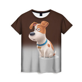 Женская футболка 3D с принтом Max в Новосибирске, 100% полиэфир ( синтетическое хлопкоподобное полотно) | прямой крой, круглый вырез горловины, длина до линии бедер | animal | dog | pets | the secret life of pets | домашние животные | животные | песик | собака | собачка | тайная жизнь домашних животных