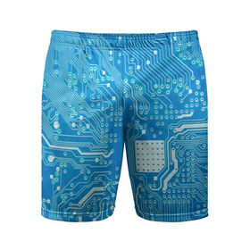 Мужские шорты 3D спортивные с принтом Системная плата в Новосибирске,  |  | Тематика изображения на принте: кибер | микросхема | синий