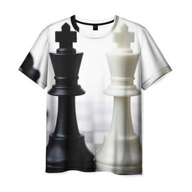 Мужская футболка 3D с принтом Шахматы в Новосибирске, 100% полиэфир | прямой крой, круглый вырез горловины, длина до линии бедер | белая | черная | шахматы