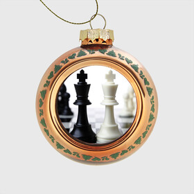 Стеклянный ёлочный шар с принтом Шахматы в Новосибирске, Стекло | Диаметр: 80 мм | белая | черная | шахматы