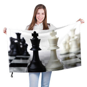 Флаг 3D с принтом Шахматы в Новосибирске, 100% полиэстер | плотность ткани — 95 г/м2, размер — 67 х 109 см. Принт наносится с одной стороны | белая | черная | шахматы