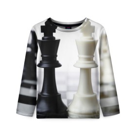 Детский лонгслив 3D с принтом Шахматы в Новосибирске, 100% полиэстер | длинные рукава, круглый вырез горловины, полуприлегающий силуэт
 | белая | черная | шахматы