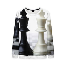 Мужской свитшот 3D с принтом Шахматы в Новосибирске, 100% полиэстер с мягким внутренним слоем | круглый вырез горловины, мягкая резинка на манжетах и поясе, свободная посадка по фигуре | белая | черная | шахматы