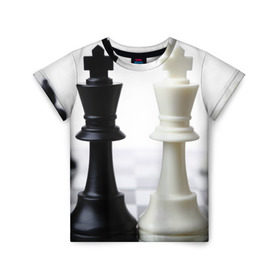 Детская футболка 3D с принтом Шахматы в Новосибирске, 100% гипоаллергенный полиэфир | прямой крой, круглый вырез горловины, длина до линии бедер, чуть спущенное плечо, ткань немного тянется | белая | черная | шахматы