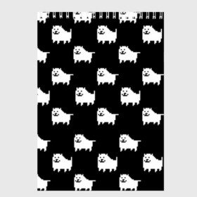 Скетчбук с принтом Undertale Annoying dog в Новосибирске, 100% бумага
 | 48 листов, плотность листов — 100 г/м2, плотность картонной обложки — 250 г/м2. Листы скреплены сверху удобной пружинной спиралью | Тематика изображения на принте: 8 bit | annoying dog | black | dog | pixel art | undertale