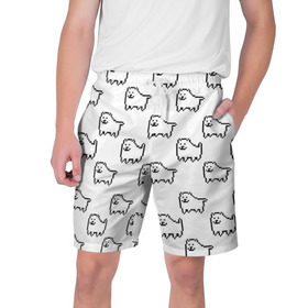 Мужские шорты 3D с принтом Undertale Annoying dog white в Новосибирске,  полиэстер 100% | прямой крой, два кармана без застежек по бокам. Мягкая трикотажная резинка на поясе, внутри которой широкие завязки. Длина чуть выше колен | Тематика изображения на принте: 8 bit | annoying dog | dog | pixel art | undertale | white