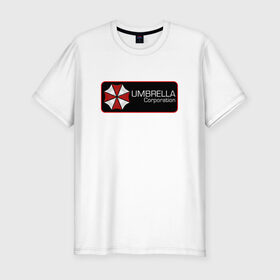 Мужская футболка премиум с принтом Umbrella corporation Нашивка-2 в Новосибирске, 92% хлопок, 8% лайкра | приталенный силуэт, круглый вырез ворота, длина до линии бедра, короткий рукав | resident evil | вирус | зомби